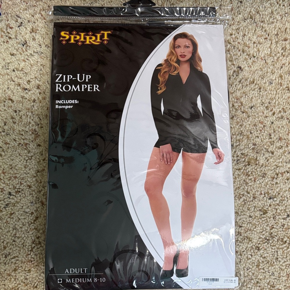 Spirit Black Zip-Up Romper Medium 8-10